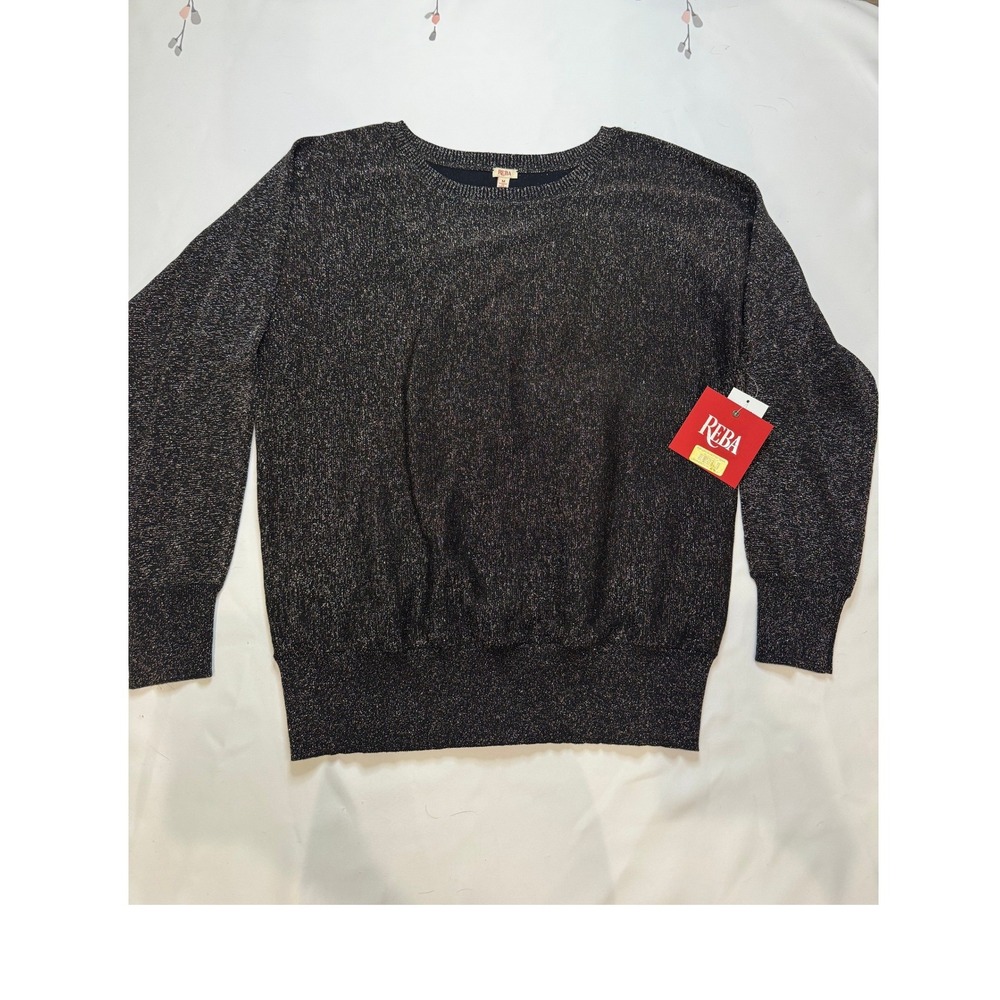 Reba Metallic Knit Sweater Women‎ Medium Black Silver NWT Shimmer Pullover